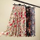 Floral Chiffon Pleated Midi Skirt