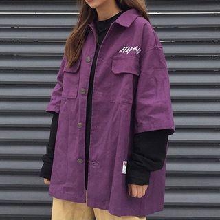 Long-sleeve Lettering Mock Two-piece Top