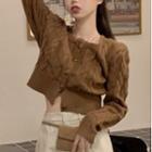 Square-neck Cardigan Brown - One Size