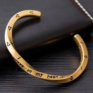 Stainless Steel Lettering Twisted Open Bangle 105 - 316 Stainless Steel - Gold - One Size