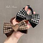 Heart Houndstooth Bow Hair Tie