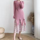 Plaid Hem Midi Sweater Dress