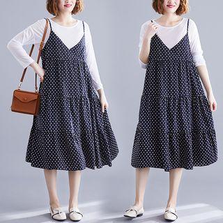 Dotted V-neck Spaghetti-strap Dress As Shown In Figure - L