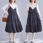 Dotted V-neck Spaghetti-strap Dress As Shown In Figure - L