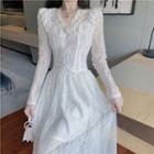 Set: Long-sleeve Lace Top + Maxi A-line Skirt