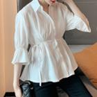 3/4-sleeve Frill Trim Chiffon Shirt