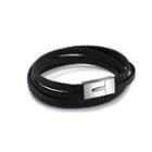 Simple And Fashion Geometric 316l Stainless Steel Multi-layer Black Leather Bracelet Silver - One Size