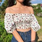 Square-neck Floral Short-sleeve Top