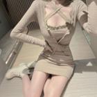 Strappy Sheath Knit Dress / Light Jacket