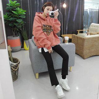 Kangaroo-pocket Printed Hoodie Brick - One Size