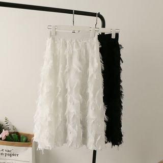 Fringed Chiffon Midi Skirt