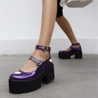 Heart Print Platform Block Heel Mary Jane Shoes