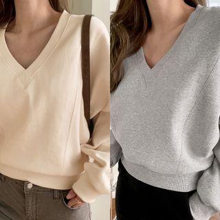 V-neck Seam-trim Oversize Sweatshirt