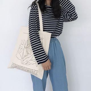 Daisy Print Canvas Tote Bag As Shown In Figure - One Size