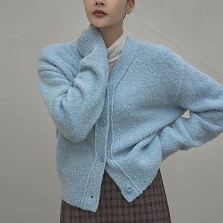 V-neck Boucl  Woolen Cardigan