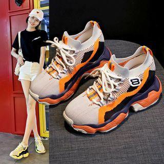 Color Block Lace-up Platform Mesh Sneakers