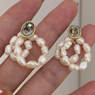Freshwater Pearl Hoop Dangle Earring A-20-1 - 1 Pair - Pearl White - One Size