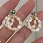 Freshwater Pearl Hoop Dangle Earring A-20-1 - 1 Pair - Pearl White - One Size