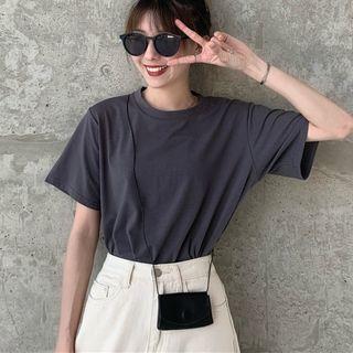 Short-sleeve Round-neck Plain Top
