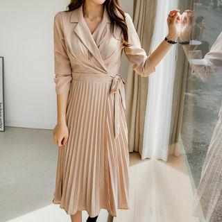 Pleated-hem Tie-waist Wrap Dress