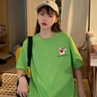 Elbow-sleeve Pig-print T-shirt
