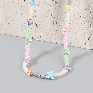 Bead Floral Necklace Pink & Blue & Green - One Size