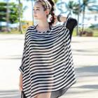 Elbow-sleeve Striped Cover Top