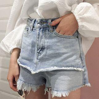 Loose-fit Distressed High-waist Denim Shorts
