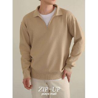 Collared Zipped Knit Top