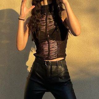 Mock-neck Cutout Knit Crop Tank Top