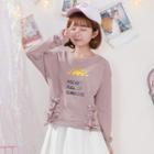 Lace-up Printed Long-sleeve T-shirt