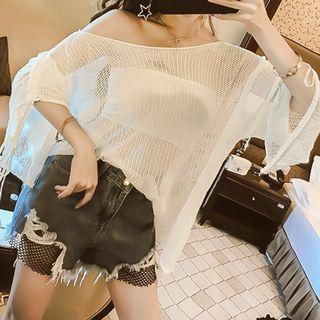 Mesh Cutout Off-shoulder T-shirt