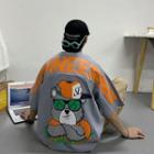 Short-sleeve Lettering Cartoon Bear Print T-shirt