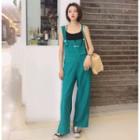 Cropped Wide-leg Jumper Pants Green - One Size