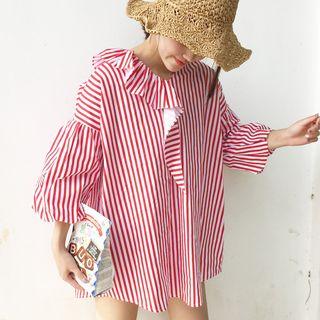 3/4-sleeve Pinstriped Shirt Dress