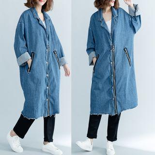 Denim Trench Jacket As Shown In Figure - One Size