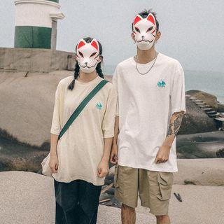 Couple Matching Elbow-sleeve Mount Fuji Print T-shirt