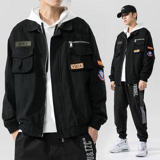 Lettering Patch Zip Cargo Jacket
