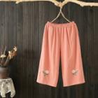 Floral Embroidered Gaucho Pants Pink - One Size