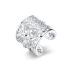 Fashion Sweet Heart Shaped Cubic Zircon Adjustable Open Ring Silver - One Size