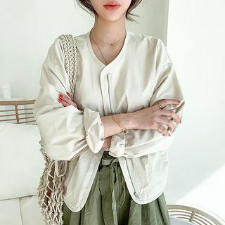 Zip-up Cotton Jacket Cream - One Size