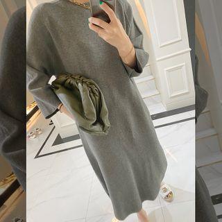 3/4-sleeve Textured Maxi Knit Dress