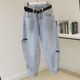 High-waist Ripped Harem Cropped Jeans