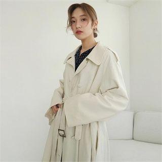 Single-breasted Linen Trench Coat With Sash