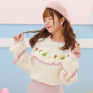 Frill Trim Flower Sweater