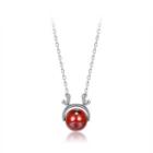 925 Sterling Silver Simple Fashion Deer Necklace With Red Garnet Silver - One Size