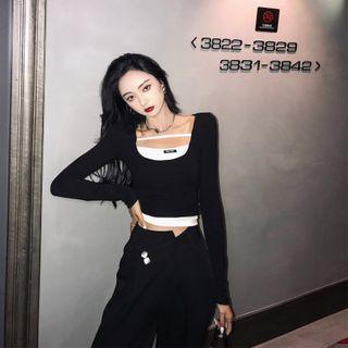 Mock Two-piece Two-tone Knit Top