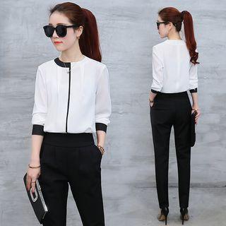 Set: Chiffon Blouse + Slim-fit Pants
