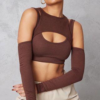 Mock Two Piece Cutout Crop Knit Top