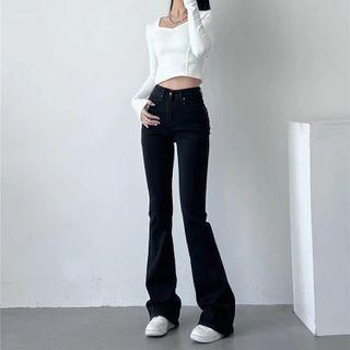 Distressed Heart Patch Bootcut Jeans